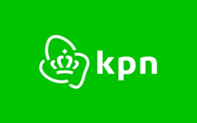 Groen logo van KPN met een gestileerde kroon in wit links en de letters "kpn" rechts.