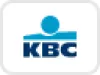 Logo van KBC met een blauwe cirkel boven een horizontale balk, met daaronder de letters KBC in blauwe hoofdletters.