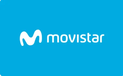 Blauw logo met een witte, gestileerde M links en het witte woord "movistar" rechts.