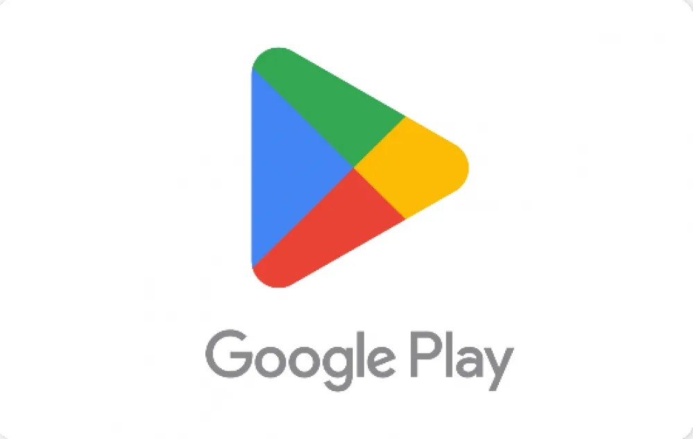 Google Play logo met een kleurrijk driehoekig symbool en de tekst "Google Play" eronder.