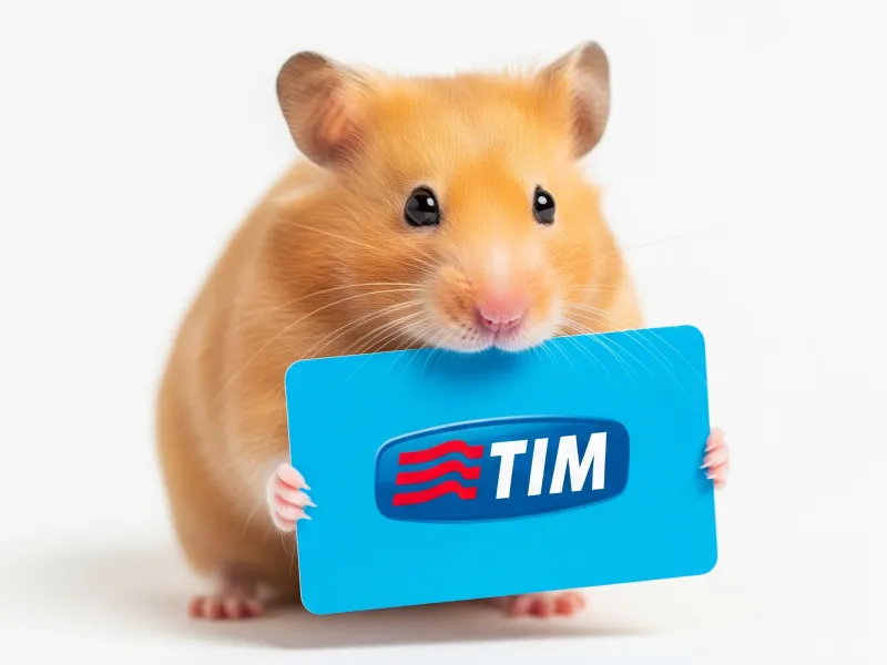 Hamster houdt een blauwe kaart vast met een logo erop.