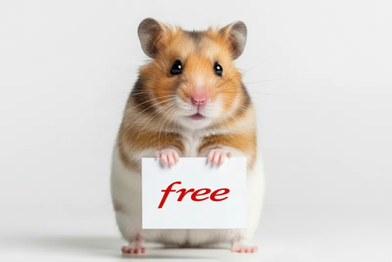 Hamster houdt een bordje vast met het woord "free" erop.