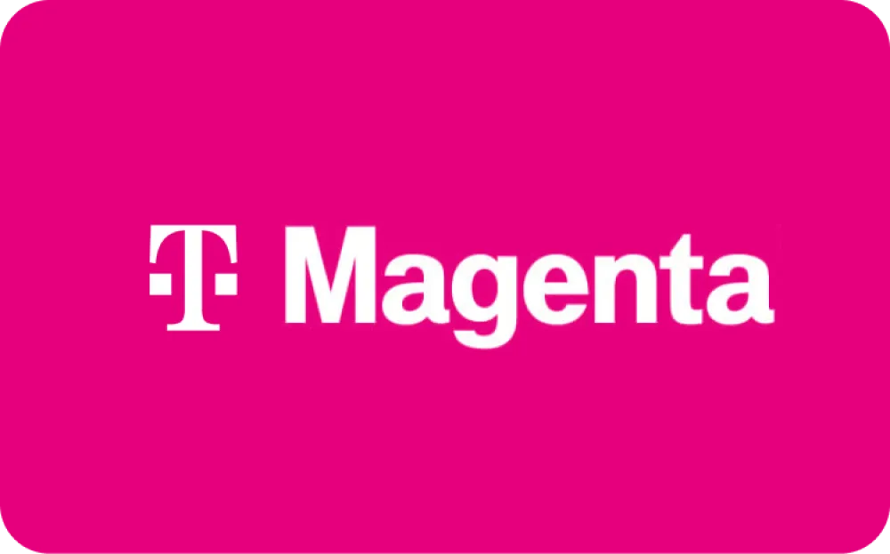 Wit "T" symbool en het woord "Magenta" op een magenta achtergrond.