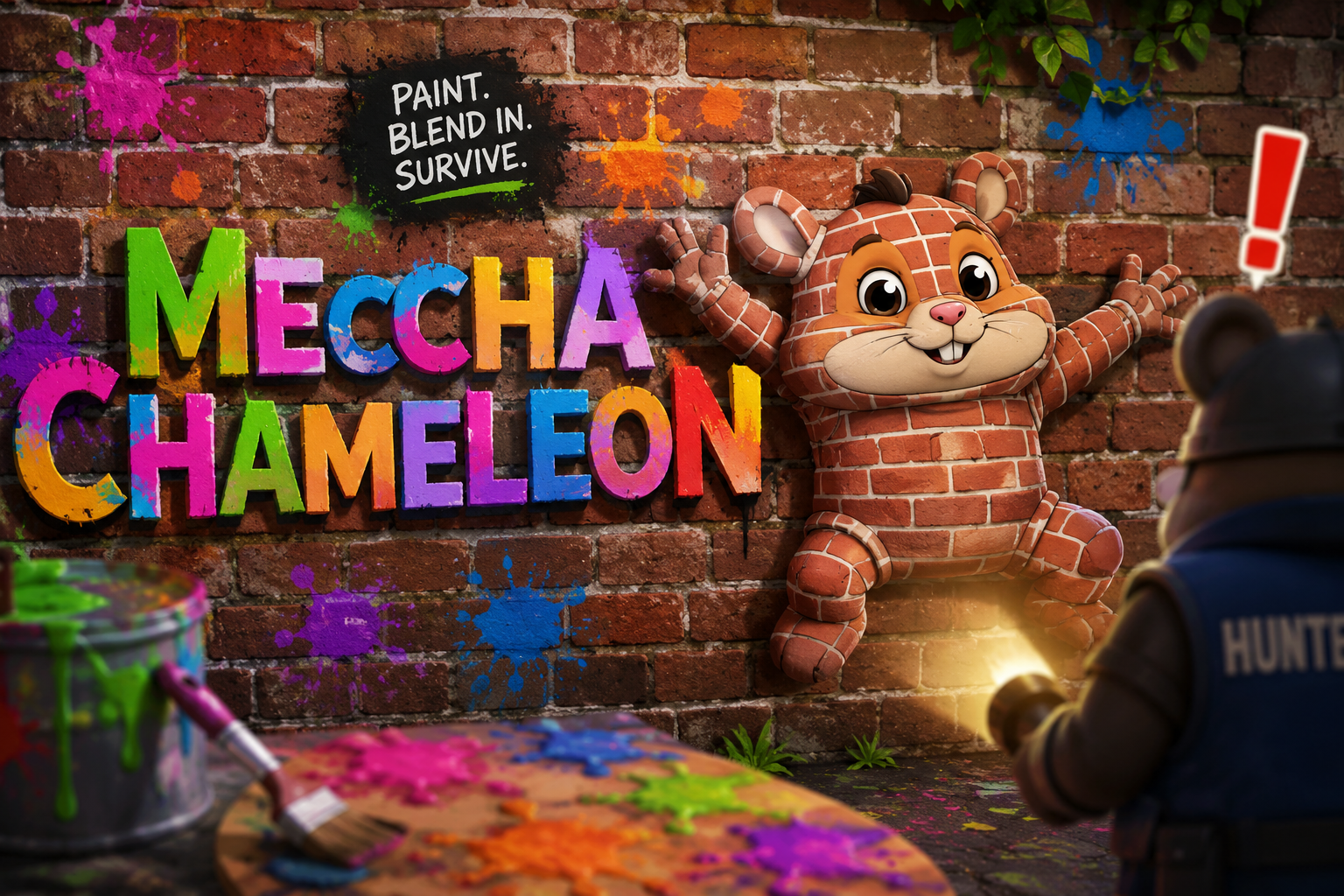 Giocatore che si nasconde mimetizzandosi nell'ambiente in Meccha Chameleon utilizzando una carta regalo Vapore di RechargeHamster.