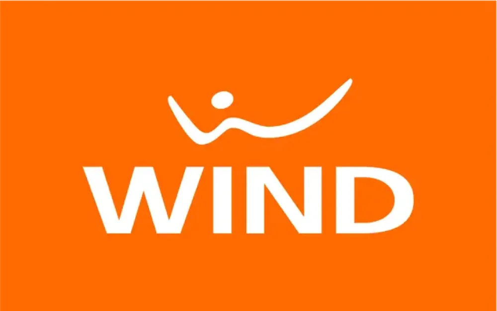 Logo van WIND in witte letters op een oranje achtergrond, met een gestileerde figuur boven het woord.